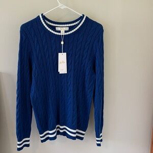 Lilly Pulitzer Navy Brockton Cable-Knit Sweater with White Striped Trim